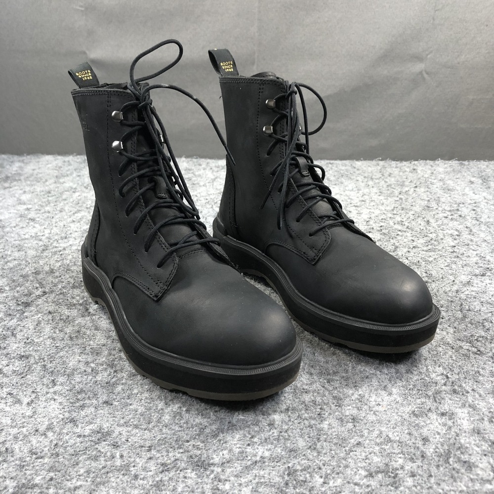 Sorel Hi-Line Boots Womens 10.5 Black Leather Lace Up Combat Ankle NL4879-010